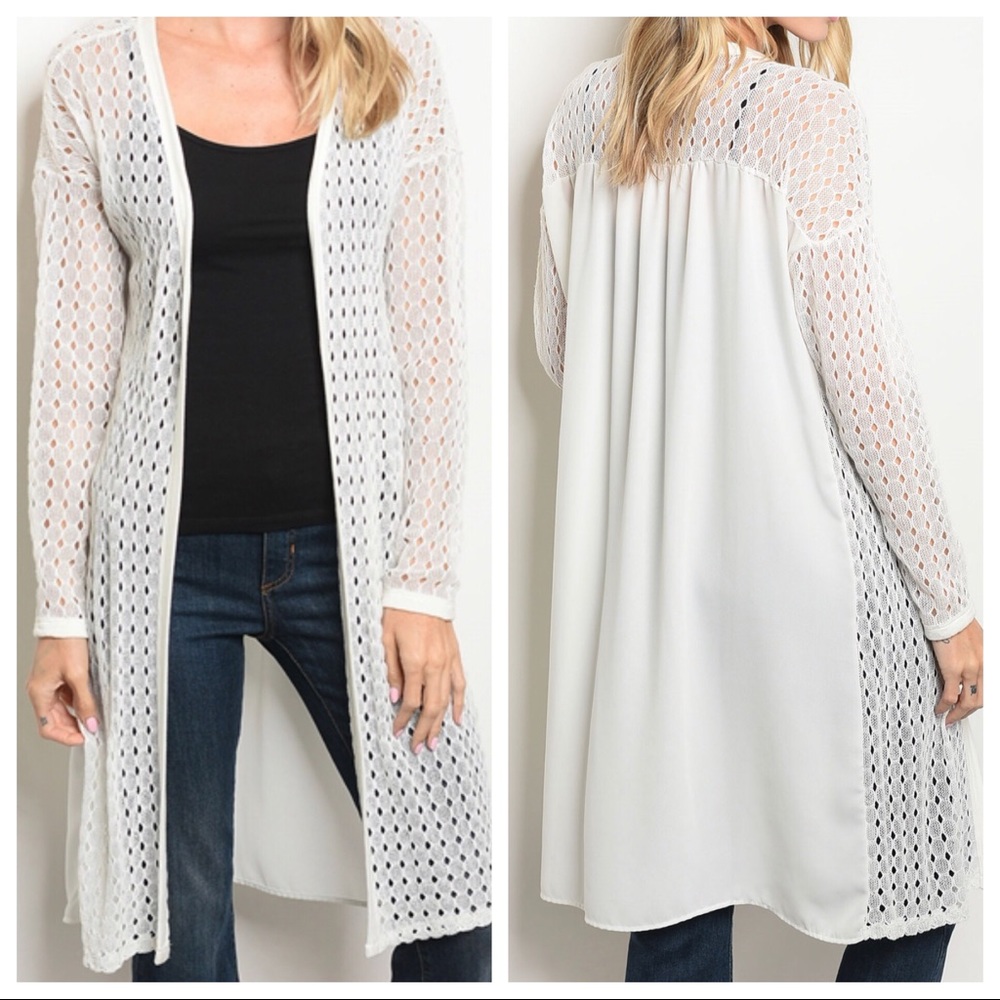 Long White Open Cardigan - Picture 6 of 7